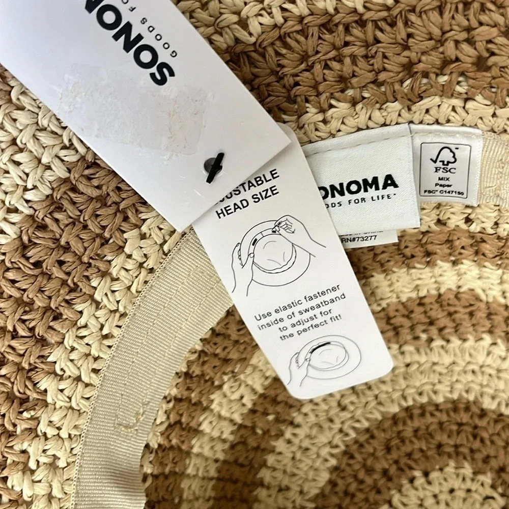 🆕SONOMA Tan with Natural Stripes Adjustable Packable Sun Hat
